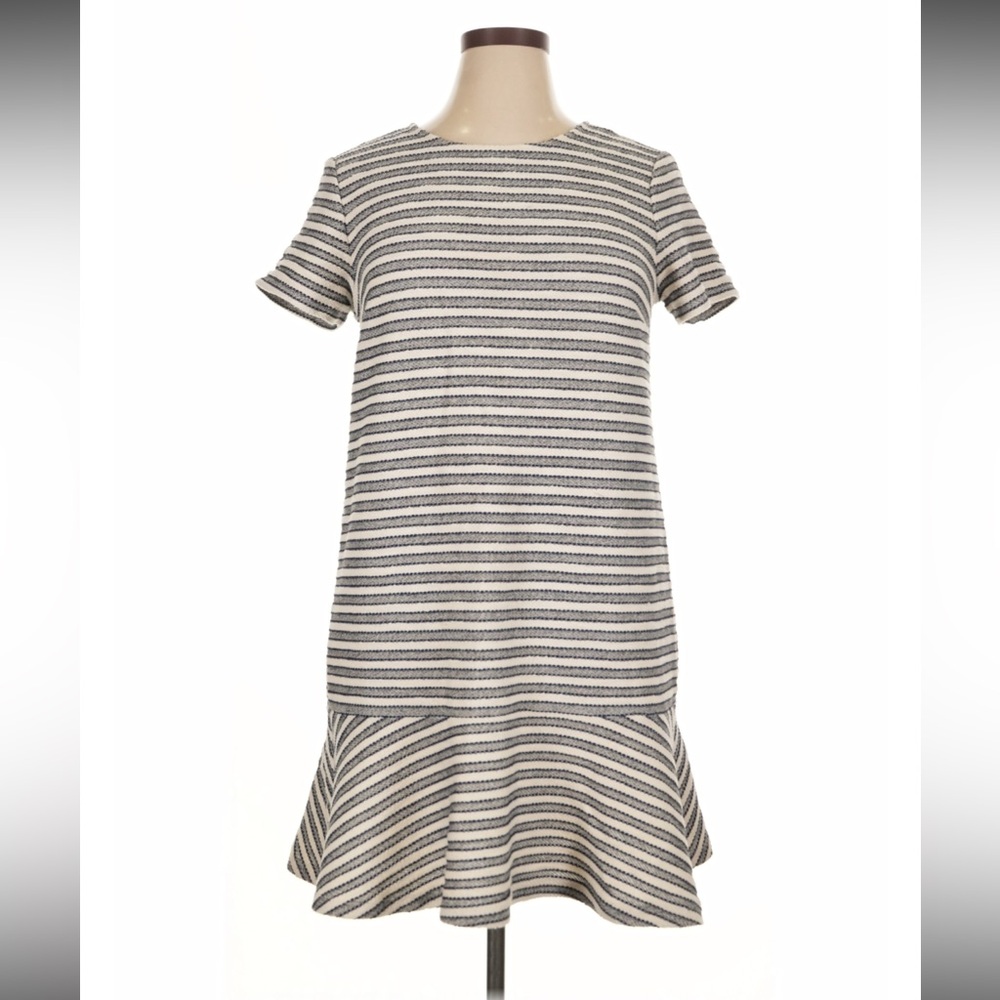 LOFT Striped Short Sleeve Ruffle Hem Dress - Navy & Cream